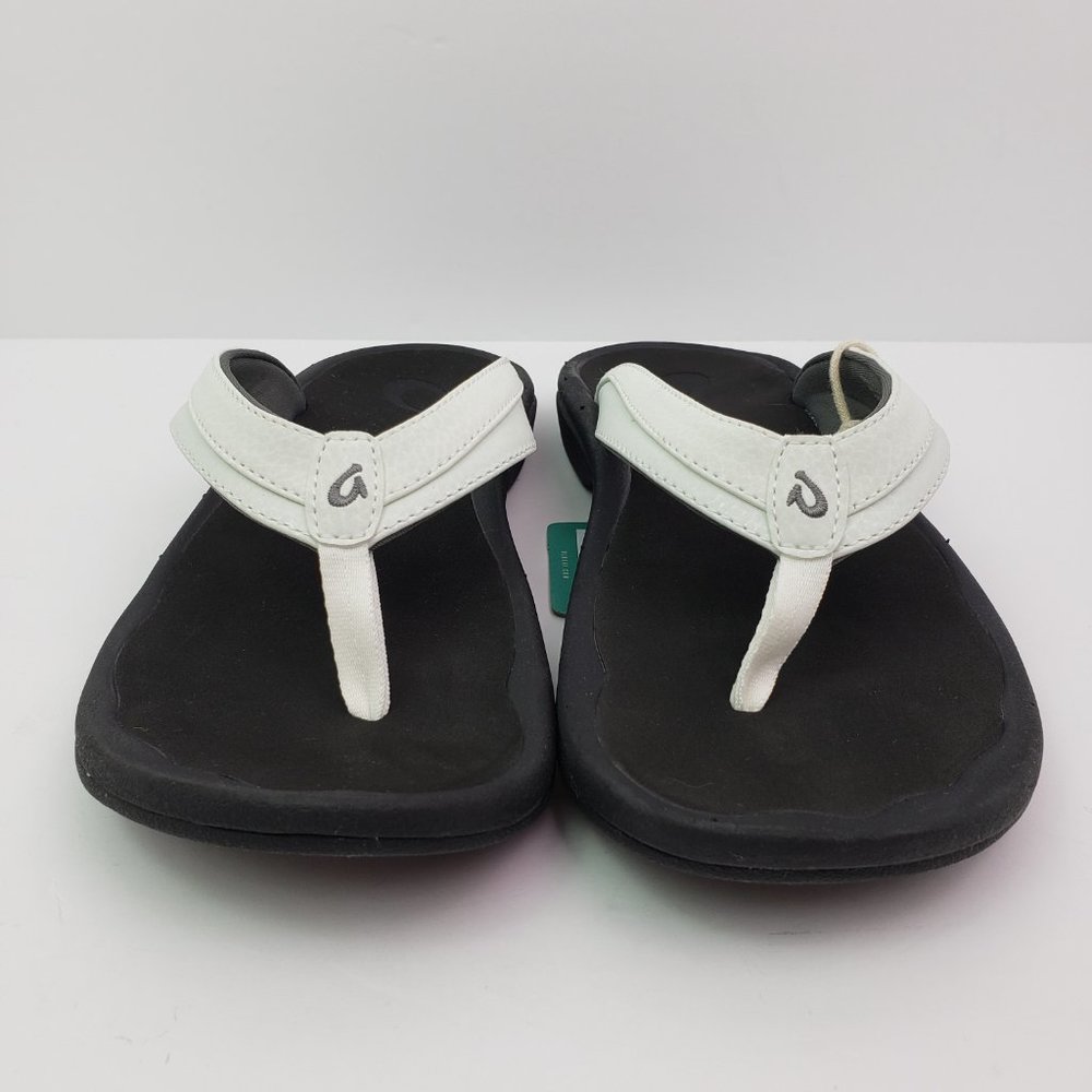 OluKai Women's White and Black Flip Flop Sandals - Picture 3 of 14